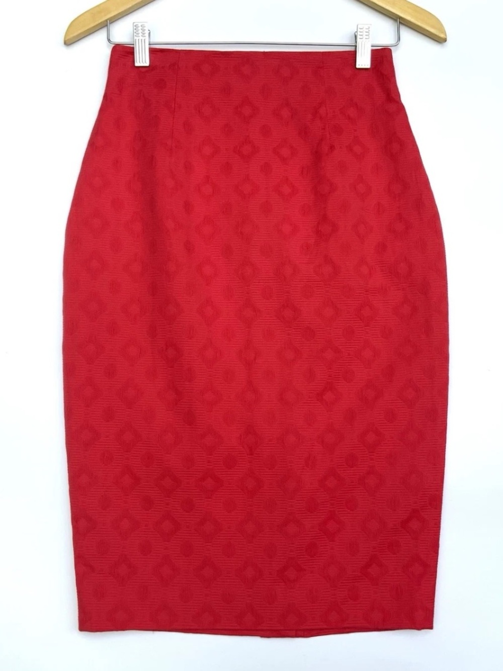 Catherine Malandrino Red Jacquard Pencil Skirt Size 2 NWT